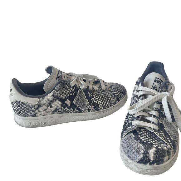ADIDAS Orignals Stan Smith Snakeskin Lace Up Mens Sneakers Sz 5.5 Black White - Picture 1 of 11